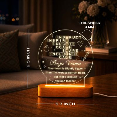 Personalised Teacher Acrylic LED Night Lamp with Wooden Base Teachers Day Gift for Class Teacher Inspirational Gift for Teachers Birthday Gift for Teacher